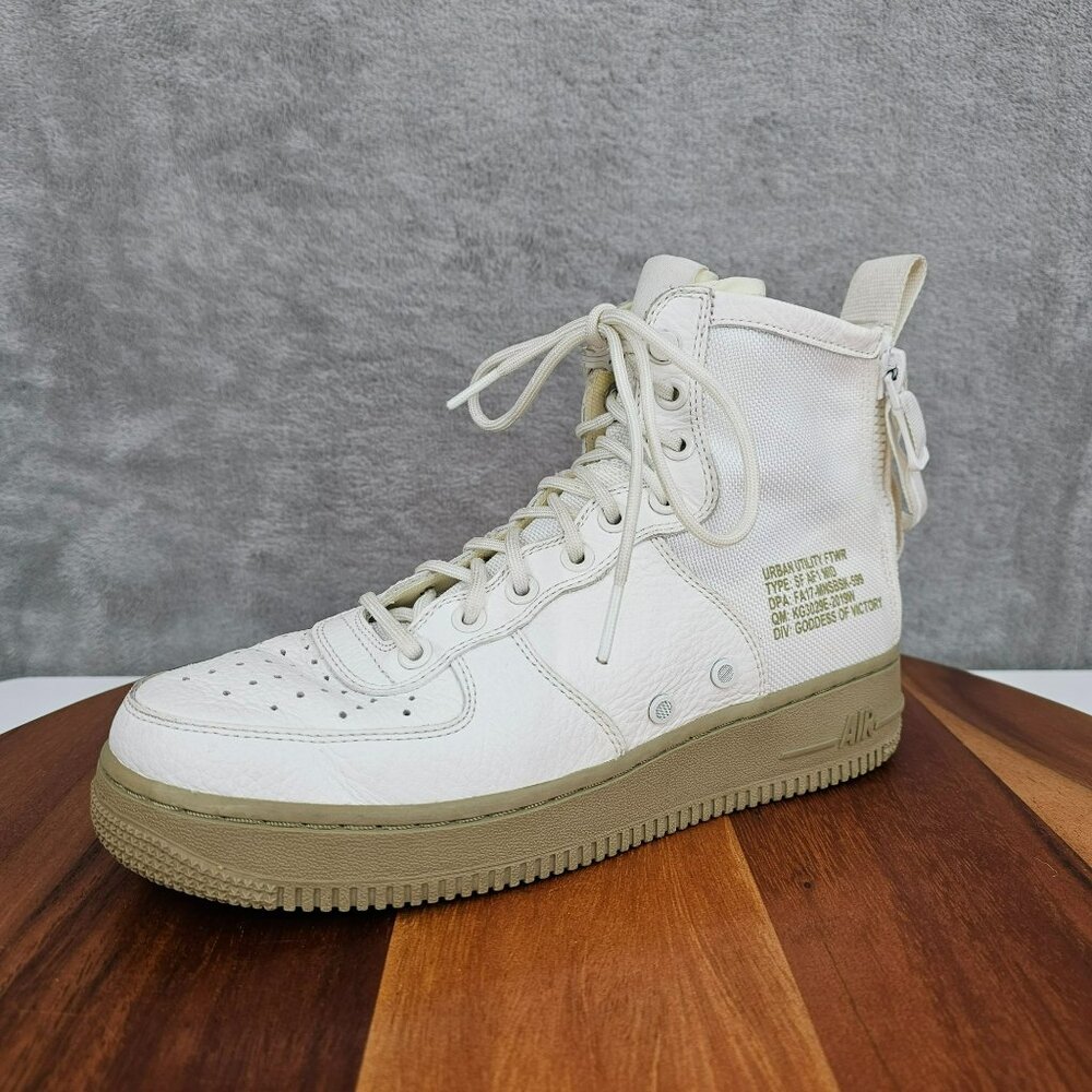Nike Mens SF Air Force 1 Mid Top Sneakers Shoes 7.5 Ivory Olive 917753-101 2017